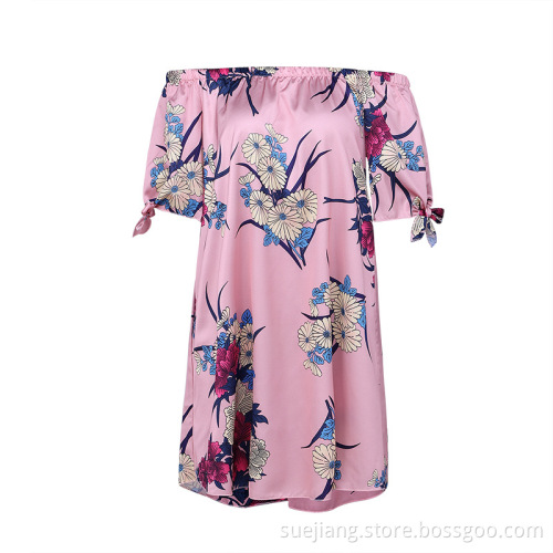 floral print ladies shortsleeve off shoulder chiffon blouses